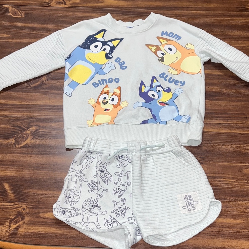 Bluey Light Blue Kids Pajama Set - Short Sleeve Sweatshirt & Shorts size 5T